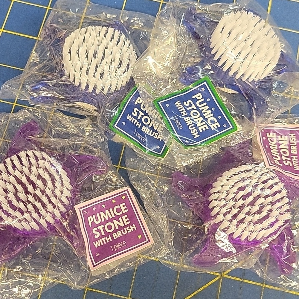 Bundle of 4 Pumice Stone with Brush 3" Blue & Purple